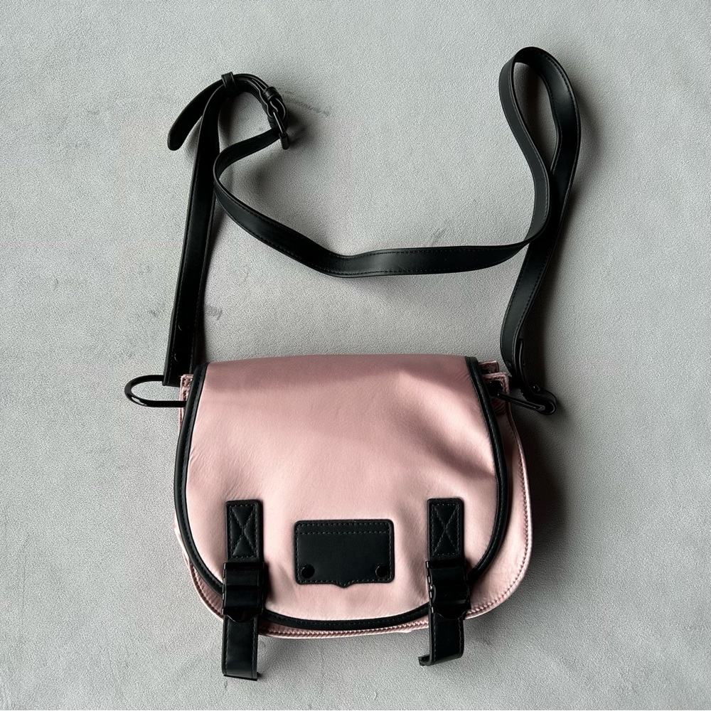 Rebecca Minkoff ~ Military Satin Nylon Saddle Bag ~ Pink with Black